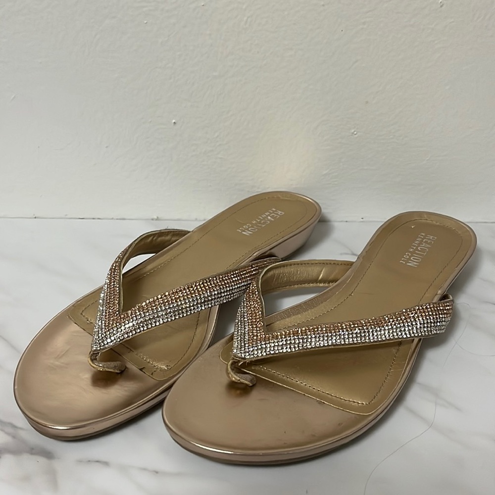 Reaction Kenneth Cole Bronze Copper Metallic Sandals with Rhinestones 9
